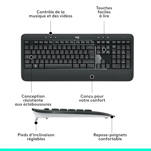 Logitech MK540 Advanced Ensemble Clavier Souris Sans Fil AZERTY - vue 7
