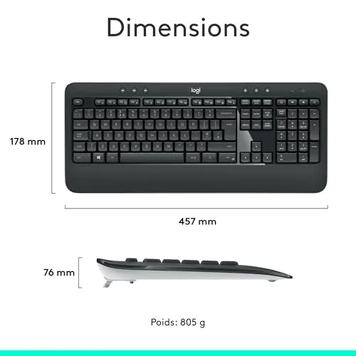 Logitech MK540 Advanced Ensemble Clavier Souris Sans Fil AZERTY - vue 8