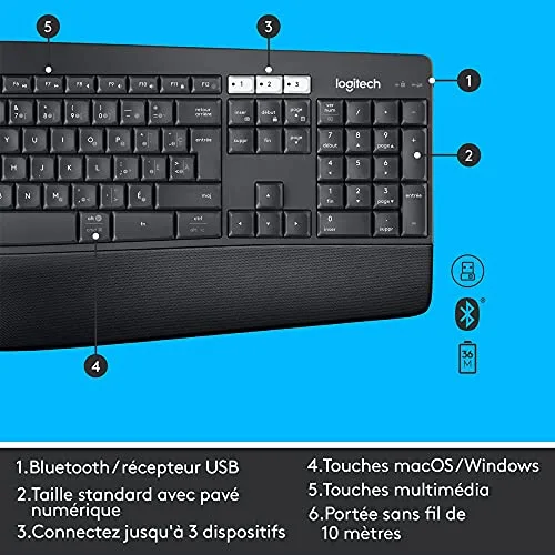 Logitech MK850 Performance Ensemble Clavier Souris Sans Fil AZERTY Noir - vue 8