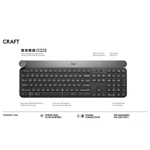Logitech Craft Advanced Clavier sans fil AZERTY Molette créative - vue 7