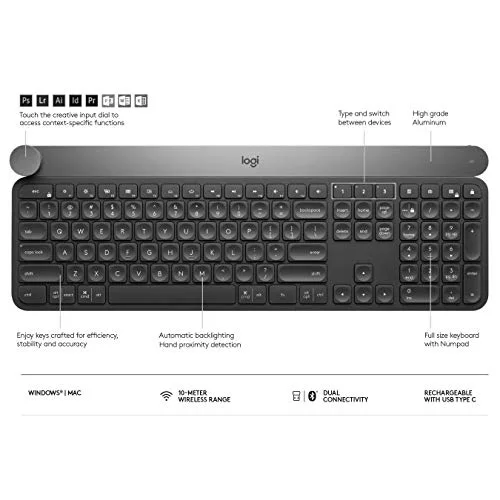 Logitech Craft Clavier sans fil rétroéclairé AZERTY avec molette Creative Input Dial - vue 7