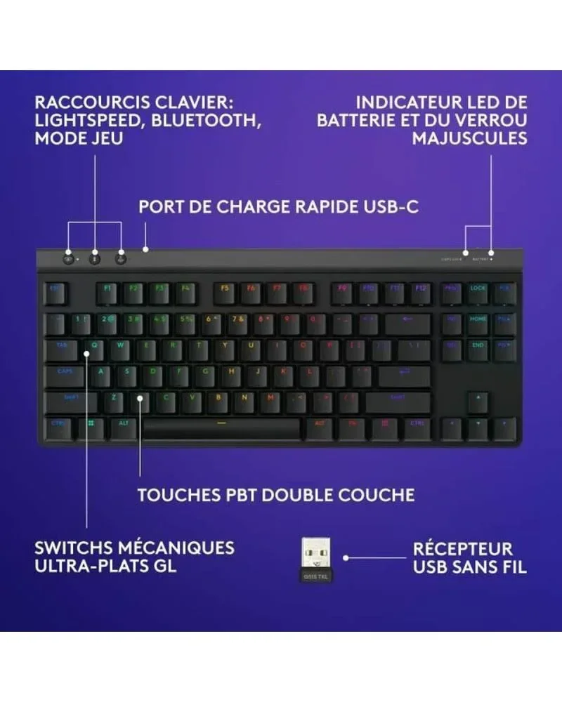 Logitech G G515 LIGHTSPEED TKL Noir - vue 4