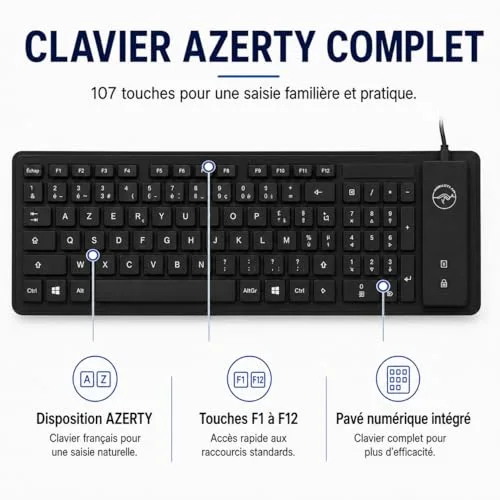 Mobility Lab ML300559 Clavier Flexible USB AZERTY Étanche - vue 4