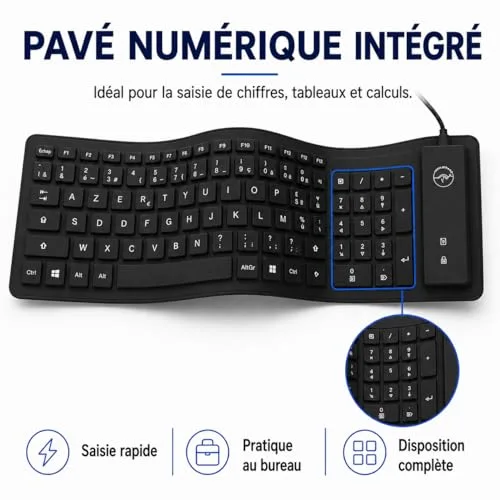 Mobility Lab ML300559 Clavier Flexible USB AZERTY Étanche - vue 5