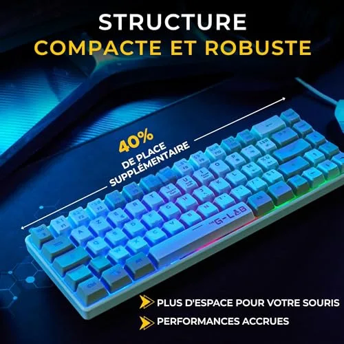 THE G-LAB Combo Hydrogen Clavier AZERTY RGB Blanc/Gris 60% - vue 3