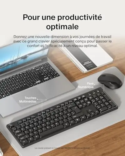 Pack clavier AZERTY et souris sans fil - BELKIN - Modèle Standard - Noir - Récepteur USB 24 GHz - 1000 DPI - vue 3