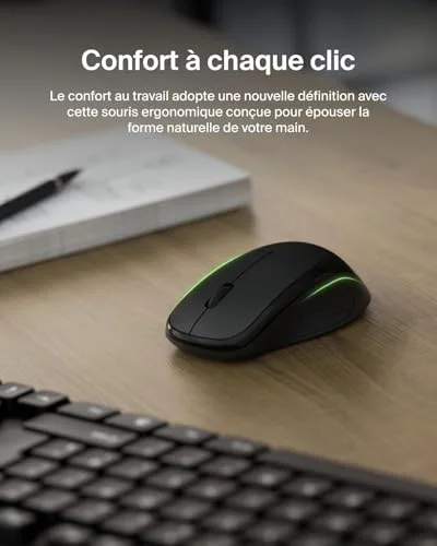 Pack clavier AZERTY et souris sans fil - BELKIN - Modèle Standard - Noir - Récepteur USB 24 GHz - 1000 DPI - vue 4