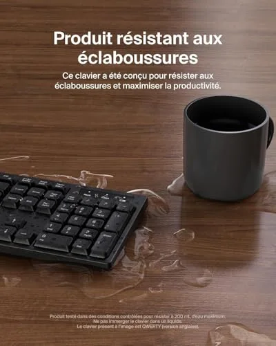Pack clavier AZERTY et souris sans fil - BELKIN - Modèle Standard - Noir - Récepteur USB 24 GHz - 1000 DPI - vue 5