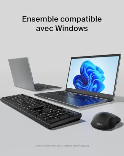 Pack clavier AZERTY et souris sans fil - BELKIN - Modèle Standard - Noir - Récepteur USB 24 GHz - 1000 DPI - vue 6
