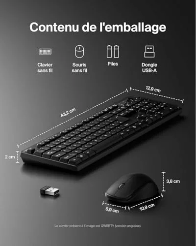 Pack clavier AZERTY et souris sans fil - BELKIN - Modèle Standard - Noir - Récepteur USB 24 GHz - 1000 DPI - vue 7