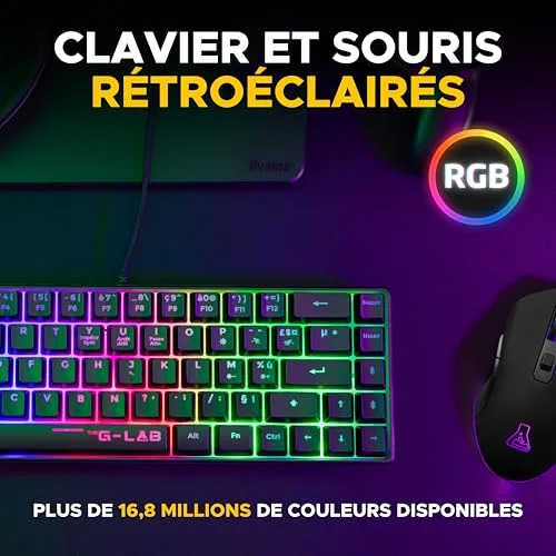 The G-Lab Combo Hydrogen BKG Pack Clavier Souris Filaire AZERTY Noir - vue 2