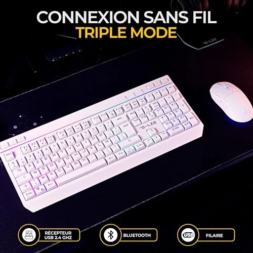 THE G-LAB Combo Tungsten EX Blanc Clavier + Souris Sans Fil - vue 3