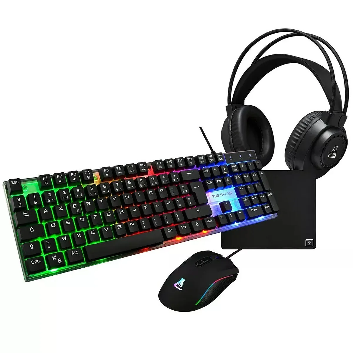 THE G-LAB Combo Neon Pack Gaming 4 en 1 Membrane AZERTY RGB