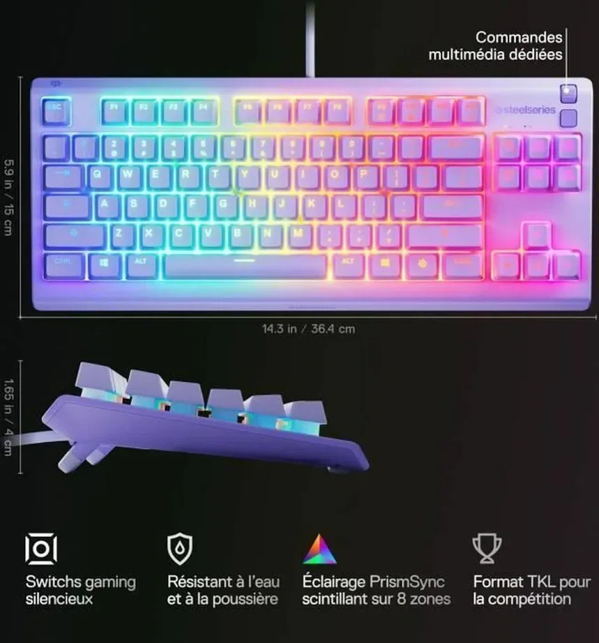 SteelSeries Apex 3 TKL Lavande - vue 3