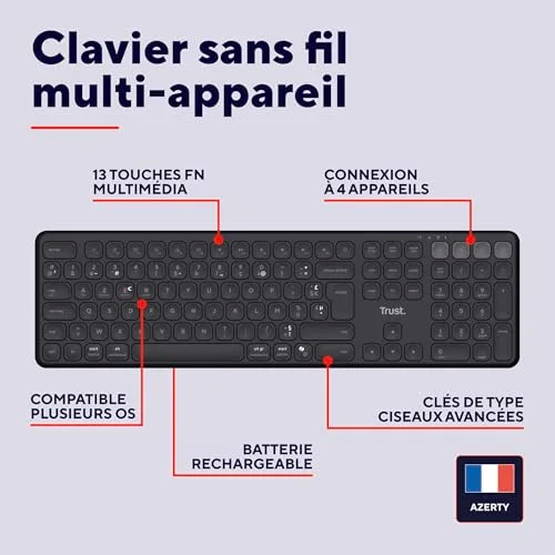 Trust Vaiya clavier sans fil AZERTY rechargeable - vue 3