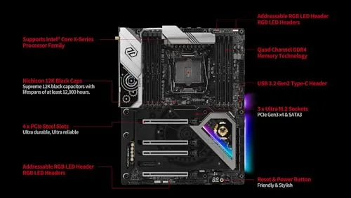ASRock X299 Taichi CLX - Carte mère ATX Socket 2066 Intel X299 Express - 8x DDR4 - SATA 6Gb/s + M.2 - USB 3.2 2x2 - vue 4