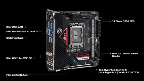 Carte mère Mini ITX - ASROCK - Z690 Phantom Gaming-ITX - Socket 1700 - DDR5 - Thunderbolt 4 - vue 2