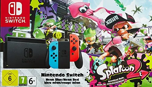 Console Nintendo Switch • Bleu Néon & Rouge Néon + Splatoon 2 (Code) - vue 2
