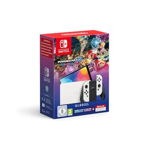 Nintendo Switch OLED Blanc + Mario Kart 8 Deluxe + 12 mois NSO