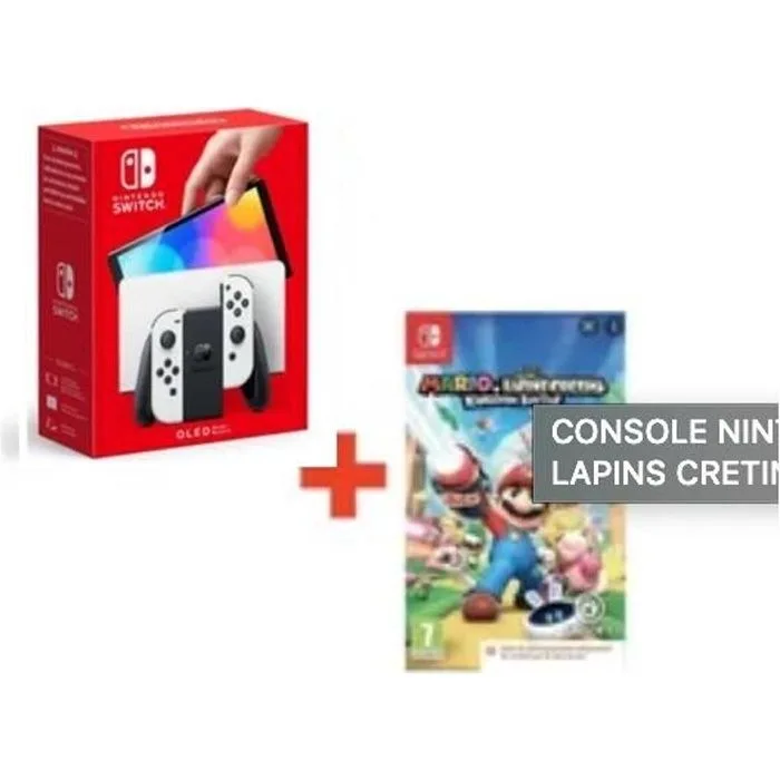 Nintendo Switch OLED Mario Lapins Crétins 64 Go Blanche