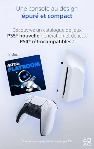 Pack PS5 Standard (avec lecteur CD) : Console PlayStation 5 (Modèle Slim) + 2ème manette DualSense Blanche - vue 2