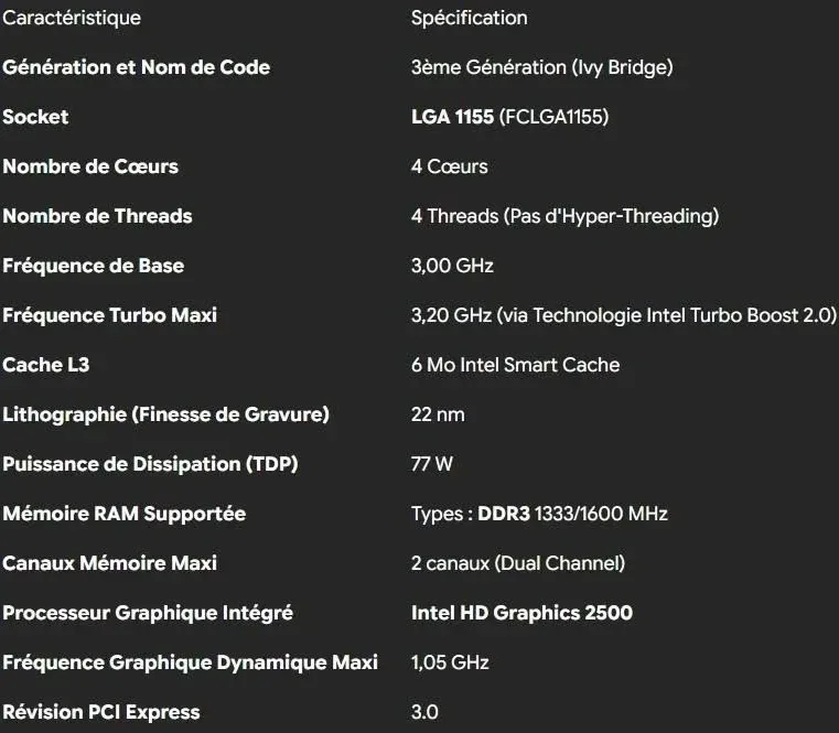 Processeur Intel Core I5-3330 3GHz SR0RQ FCLGA1155 6Mo - vue 5