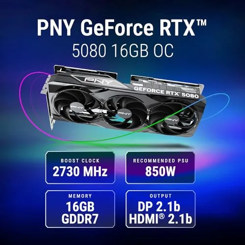 Carte graphique - PNY - GeForce RTX 5080 - 16 Go - Overclockée - PCIe 5.0 (VCG508016TFXPB1-O) - vue 2