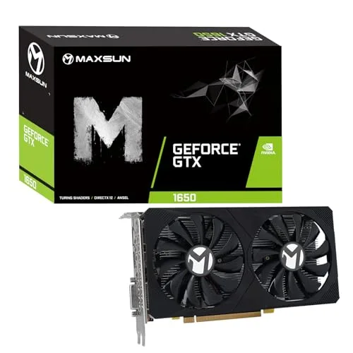 Maxsun GeForce GTX 1650 4 Go GPU pour ordinateur PC GDDR6 128 bits Deux ventilateurs HDMI/DP/DVI 4K