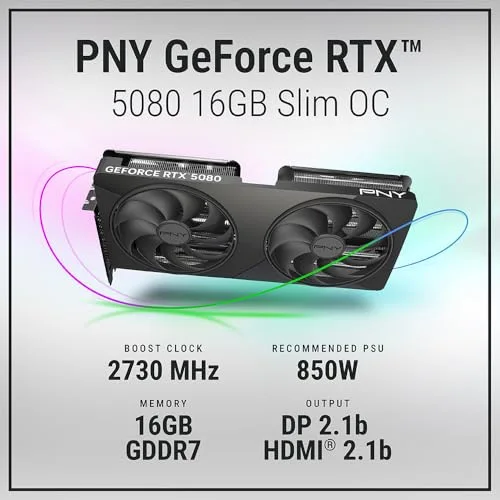 PNY - Carte graphique - NVIDIA Blackwell - GeForce RTX 5080 SLIM OC Dual Fan - 16 Go - vue 2