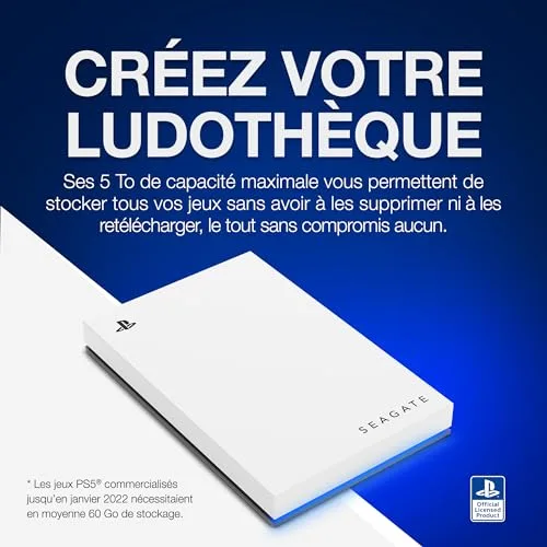 Disque dur externe Seagate Game Drive 5 To Blanc PS5 - vue 5