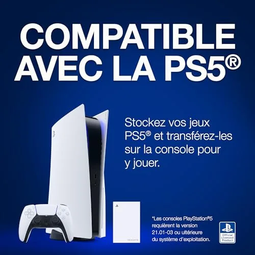 Disque dur externe Seagate Game Drive 5 To Blanc PS5 - vue 7