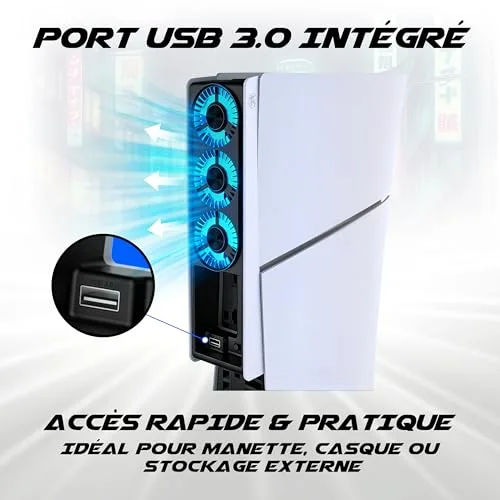 Ventilateur de refroidissement - AKUMA - PS5 Slim - Silencieux - 3 Ventilateurs - USB 3.0 - vue 4