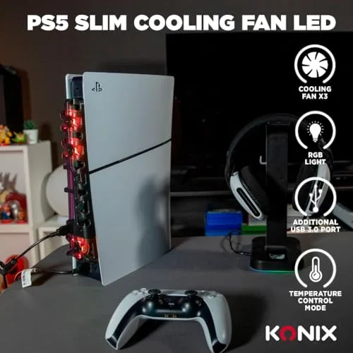Ventilateur de refroidissement - KONIX - PS5 Slim - 21 x 68 x 40 cm - 3 vitesses - Éclairage LED RVB - Port USB 3.0 - vue 4
