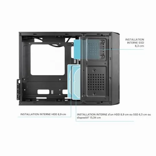 Boîtier Slim Micro-ATX/Mini-ITX - TOOQ - TQC-3007U3C - Alimentation 500W incluse - Noir - USB 3.0 - vue 3