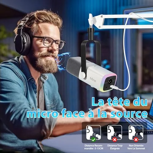 FIFINE AM8 microphone USB/XLR dynamique RGB - vue 4
