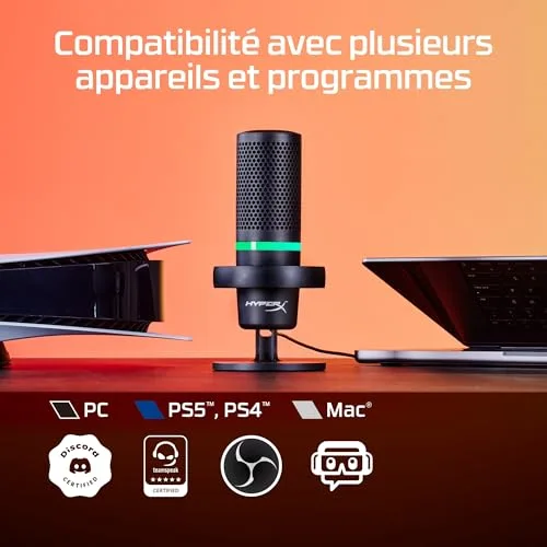 Microphone HyperX DuoCast Noir USB RGB - vue 5