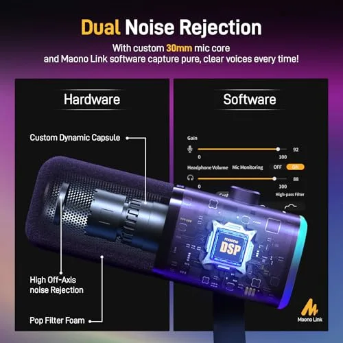 Microphone Maono PD100X USB/XLR RGB - vue 3
