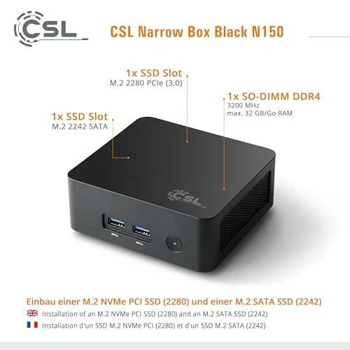 Mini PC CSL Narrow Box Intel N150 32GB 2TB - vue 5