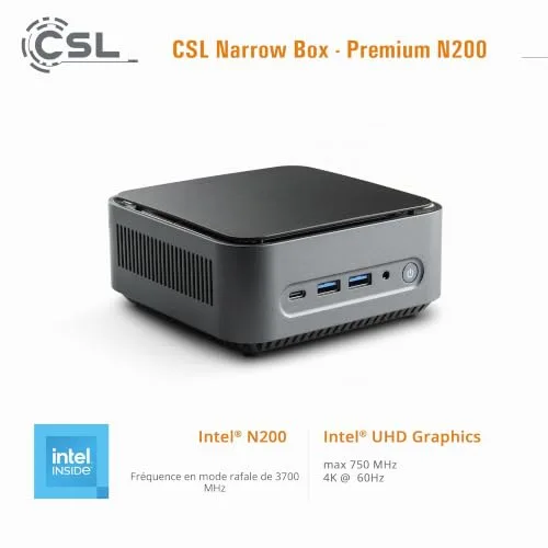 Mini PC CSL Narrow Box Premium Intel N200 16GB 500GB - vue 6