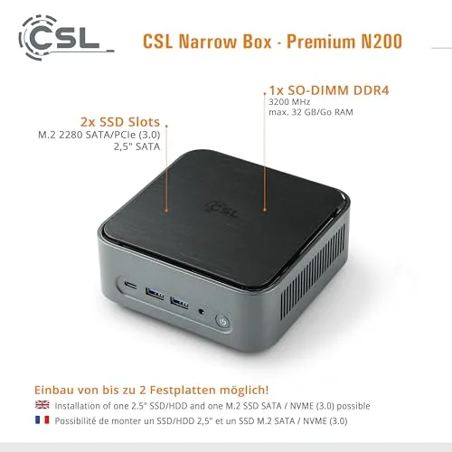 Mini PC CSL Narrow Box Premium Intel N200 32GB/4TB - vue 5