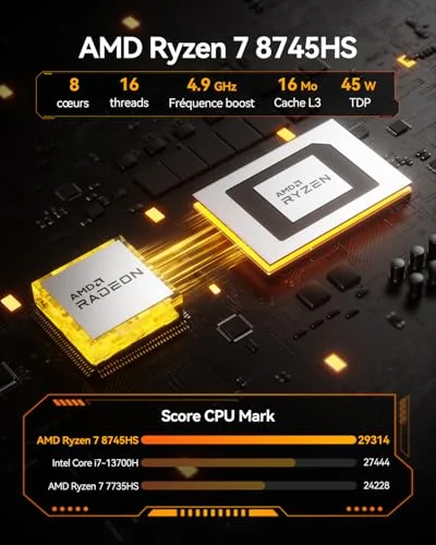 Mini PC GEEKOM A8 Ryzen 7 8745HS 16GB 1TB - vue 3