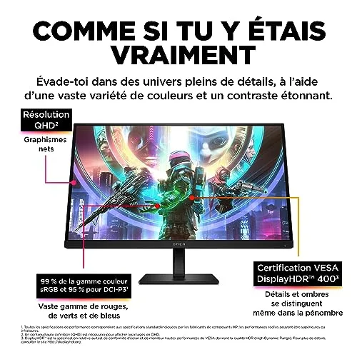HP OMEN 27qs 27" QHD 240 Hz IPS - vue 3