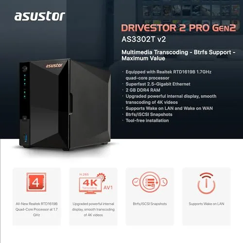ASUSTOR Drivestor 2 Pro Gen2 AS3302T v2 - vue 2