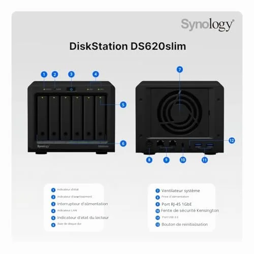 Serveur NAS Synology DS620slim 6 baies 2 Go - vue 7