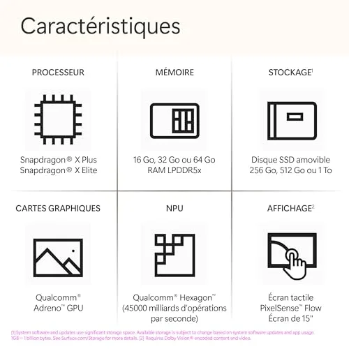 Microsoft Surface Laptop 7e 15" Snapdragon X Elite 16Go - vue 2
