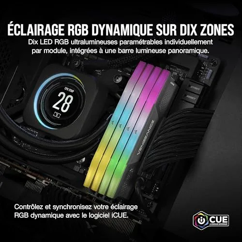 Corsair Vengeance RGB 64 Go Kit 2x32Go DDR5 6000 MHz - vue 4