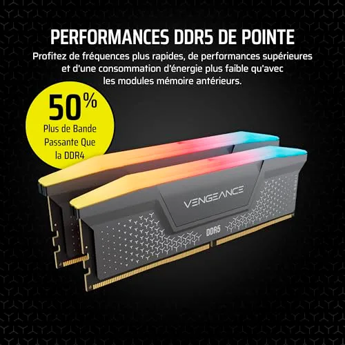 Corsair Vengeance RGB RS 64 Go Kit 2x32Go DDR5 5600 MHz RGB - vue 3