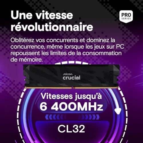 Crucial 32 Go Kit 2x16Go DDR5 6400 MHz - vue 2