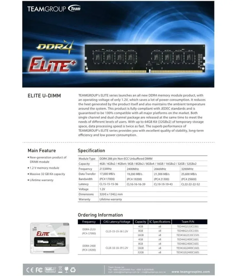 Team Group Elite 16 Go DDR4 3200 MHz - vue 4