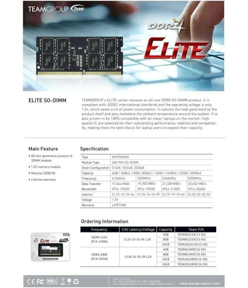 Team Group Elite 16 Go DDR4 3200 MHz - vue 4